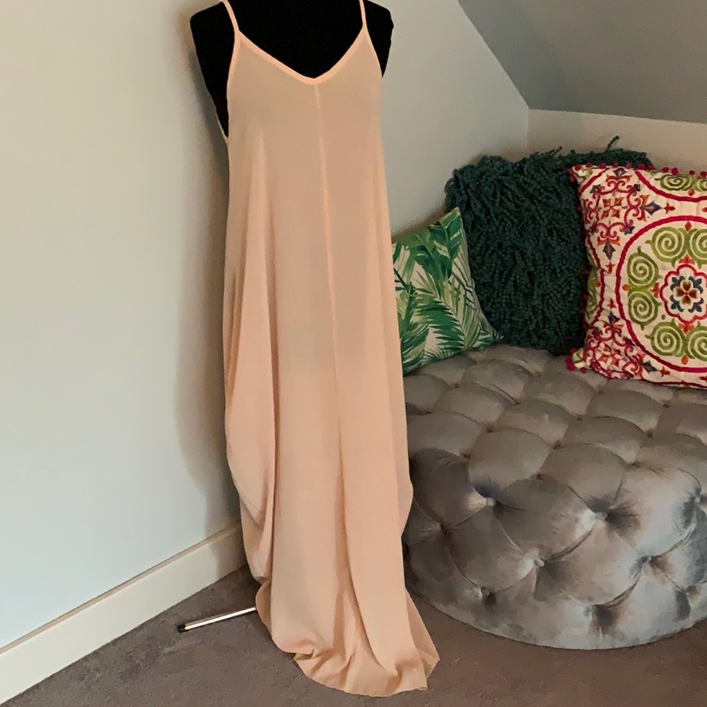 Nude slip dress with pockets